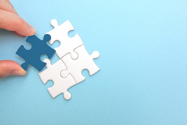 Creating and development business concept. puzzle piece mismatch, idea and success Premium Photo