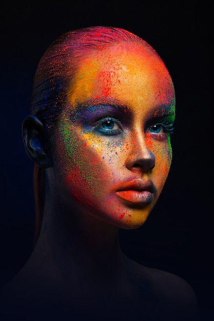 Premium Photo | Creative art make up. holi colors. closeup portrait of ...