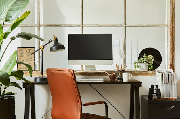 Premium Photo | Creative composition of modern masculine home office ...
