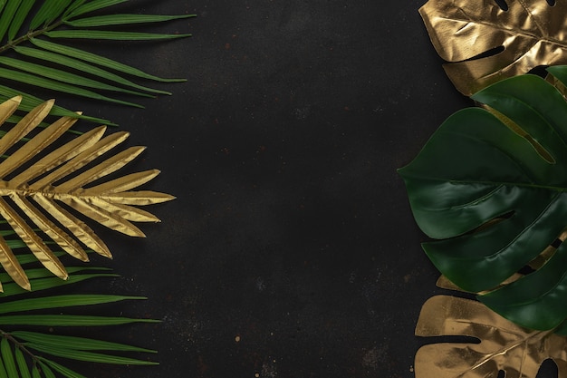Premium Photo | Creative layout with gold and green tropical palm