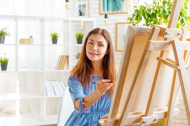 Premium Photo | Creative woman working in art studio