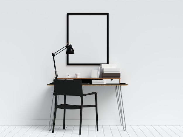 Download Creative workspace desk with poster frame mock up ...