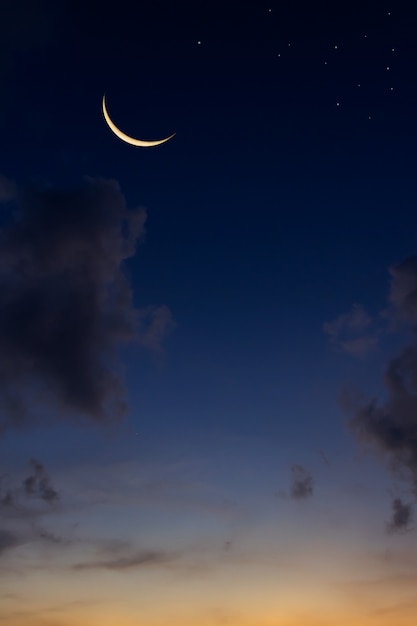 Premium Photo | Crescent moon on dusk sky and twilight