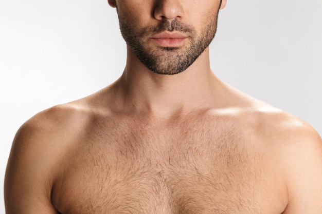 Premium Photo Cropped Portrait Of Unshaven Half Naked Man Posing At