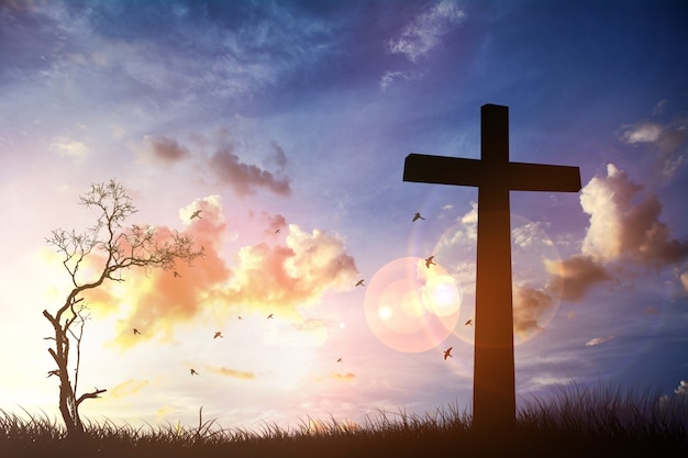 Premium Photo The Cross With Sunset In The Sky Background Make A