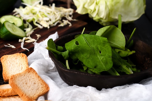 Download Premium Photo Croutons Of White Bread And Spinach Served