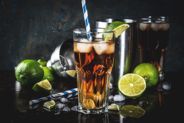 Premium Photo | Cuba libre, long island or iced tea cocktail with ...