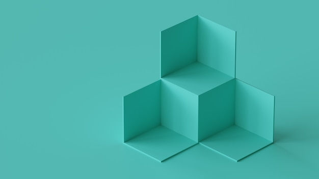 Cube boxes backdrop display on blank wall background. 3d rendering. Premium Photo