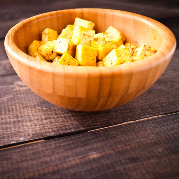 Premium Photo | Cubes of fried tofu