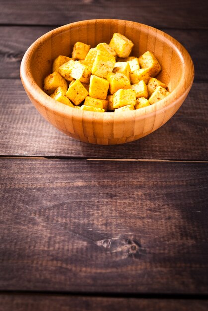 Premium Photo | Cubes of fried tofu