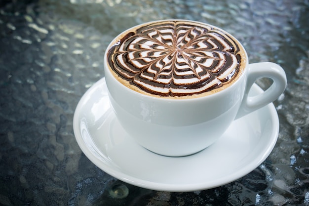 Cup of mocha coffee on table Premium Photo