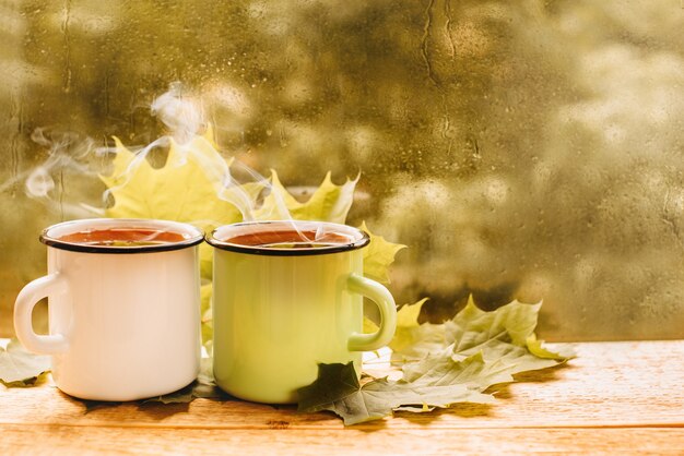 Premium Photo Cup Of Tea At A Rainy Window Autumn Mood Day Leaf