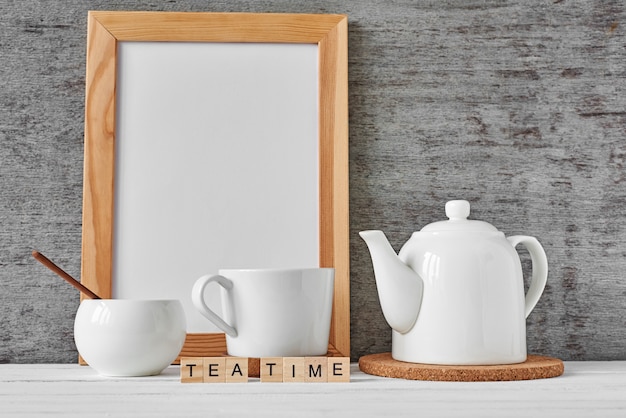 Download Cup of tea, teapot, sugar bowl, mockup | Premium Photo
