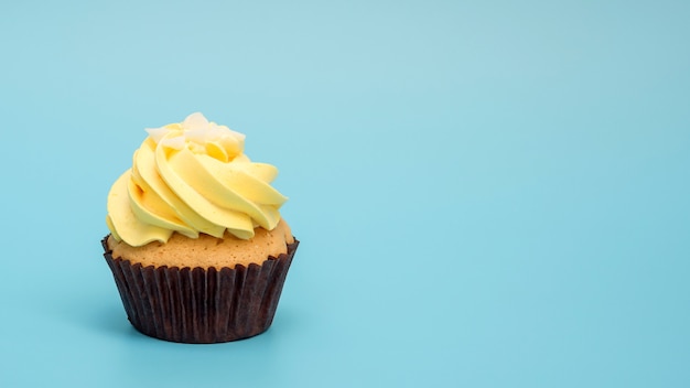 Premium Photo | Cupcake on a blue background.