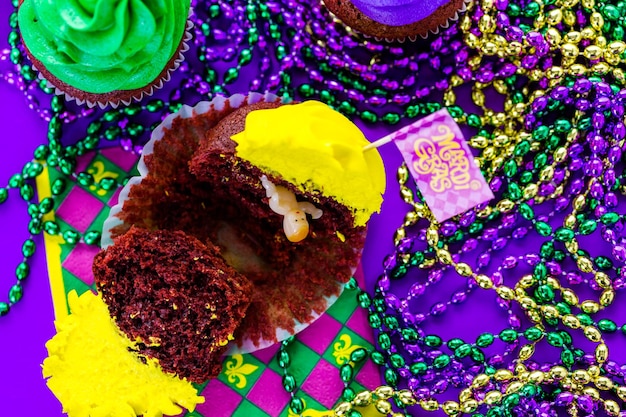 Premium Photo Cupcakes Decorated With Bright Color Icing For Mardi Gras Party 