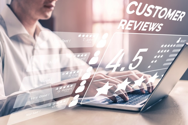 Customer review satisfaction feedback survey concept. Premium Photo