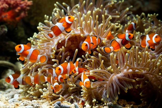 Premium Photo Cute Anemone Fish Playing On The Coral Reef Beautiful Color Clownfish On Coral