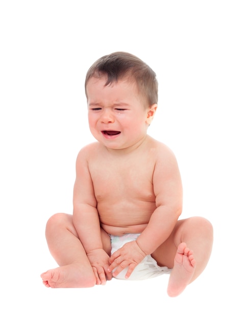 Premium Photo | Cute baby in diaper crying