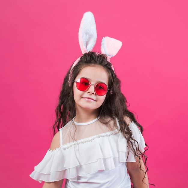 Cute girl in bunny ears and sunglasses Photo | Free Download