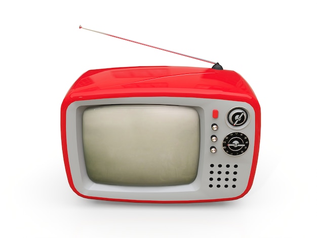 アンテナ付きのかわいい古い赤いテレビ 3dレンダリング プレミアム写真