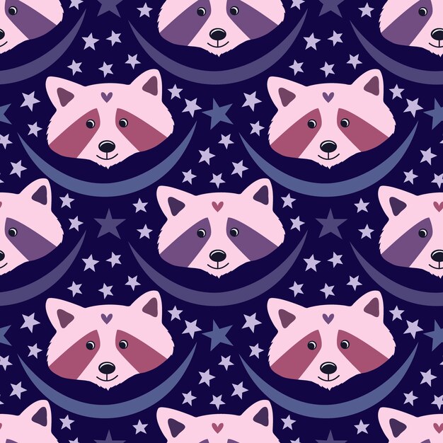 Premium Photo | Cute racoons in purple and pink purple colors on blue ...