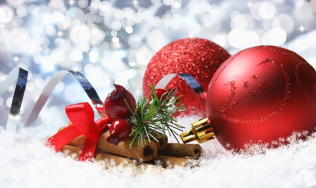 Cute scene with two red christmas balls Photo | Free Download