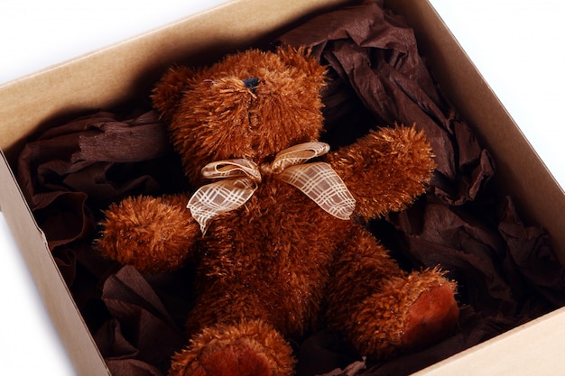 teddy bear in a box