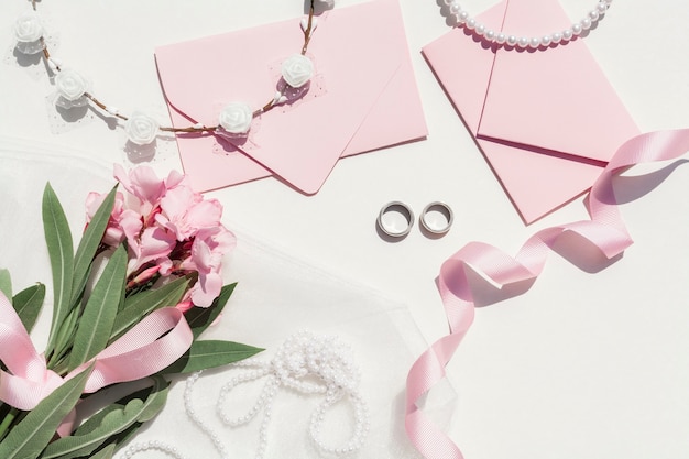 Cute wedding arrangement on white background Free Photo