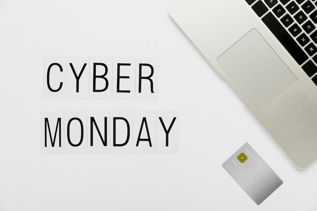 Cyber Monday Desk Concept With Card Photo Free Download