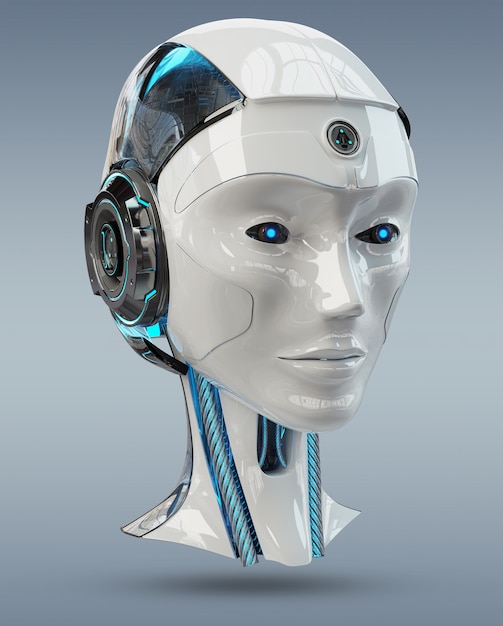 Cyborg head artificial intelligence 3d rendering Premium Photo