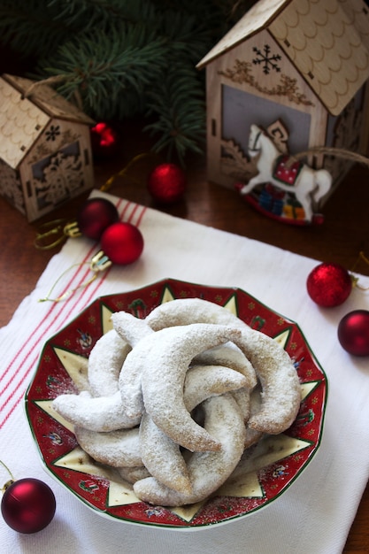 Premium Photo Czech Vanilla Crescents Cookies With Christmas Ornaments