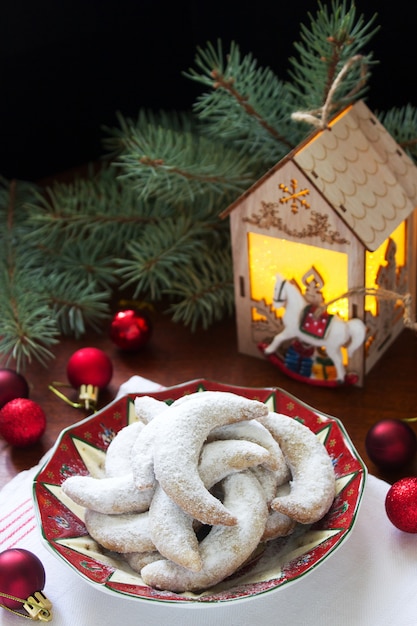 Premium Photo Czech Vanilla Crescents Cookies With Christmas Ornaments