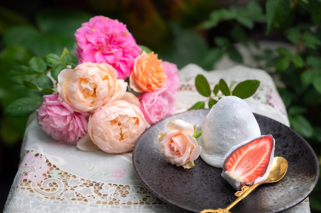 Premium Photo | Daifuku stuffed with strawberries, a delicious japanese ...