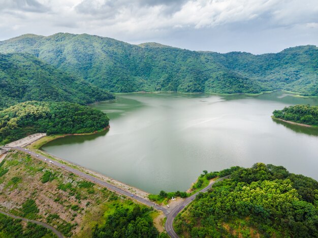 Premium Photo | Dam large reservoir in the forest