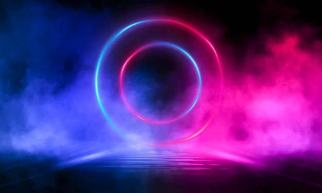 Premium Photo Dark Abstract Background With A Neon Circle In The Center