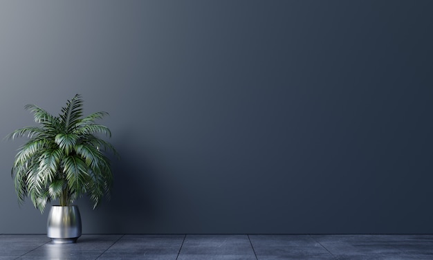 Dark background empty room with plants on a floor | Premium Photo