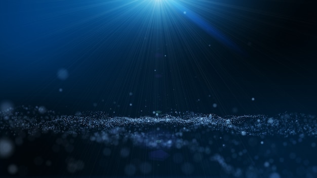 Dark blue and glow dust particle abstract background, light ray beam effect. Premium Photo