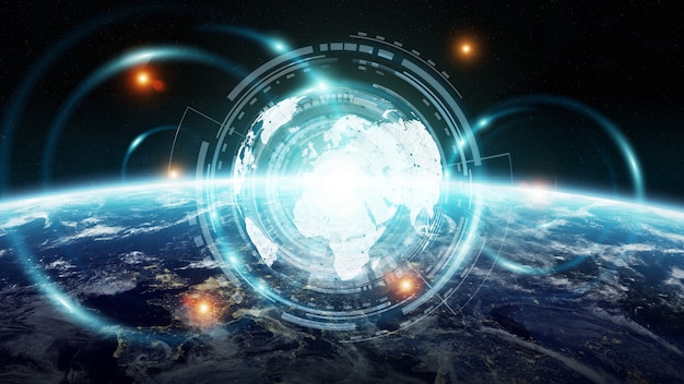 Data exchange and global network over the world 3d rendering Premium Photo