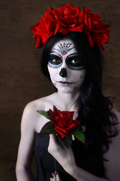 Premium Photo | Day of the dead. halloween. young woman in day of the ...