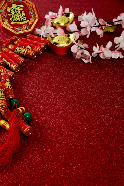 Premium Photo | Decorate chinese new year festival on red