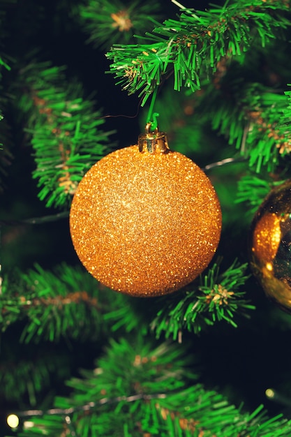 Premium Photo | Decorated christmas tree closeup.