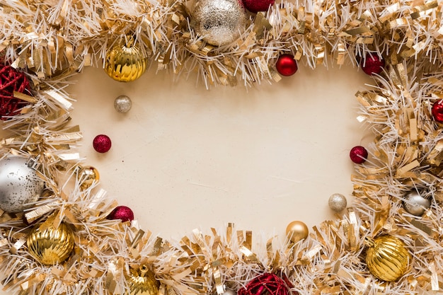 Decorative Gold Tinsel With Ornament Balls Photo Free Download