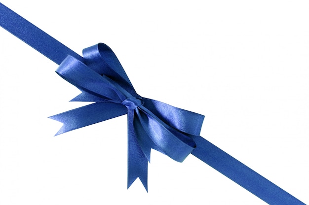 Deep royal blue gift ribbon bow corner diagonal isolated on white ...