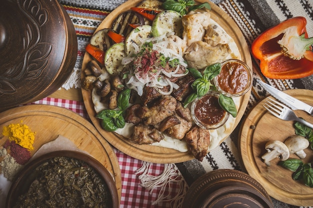 Premium Photo | Delicious european and slavic cuisine on the big table ...