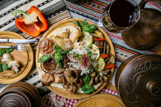 Premium Photo | Delicious european and slavic cuisine on the big table ...