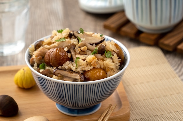 Premium Photo Delicious Japanese Chestnut And Chicken With Shimeji