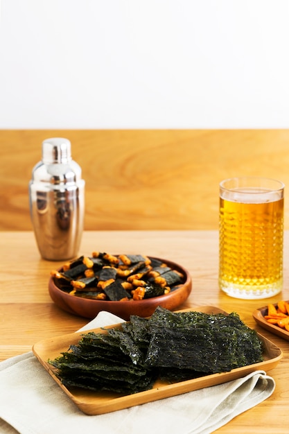 Premium Photo | Delicious japanese seaweed and rice cracker on table