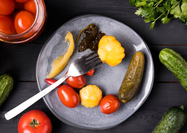 Free Photo Delicious Preserved Vegetables Flat Lay