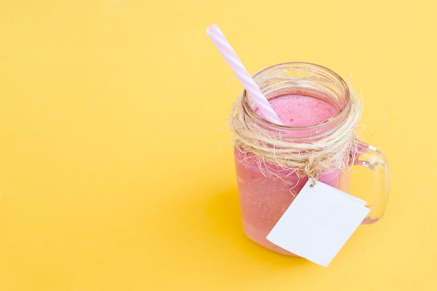 Download Delicious strawberry smoothie with straw and label for mock up with space on the right | Premium ...