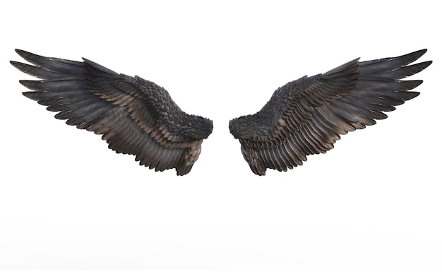 プレミアム写真 悪魔の翼 白い背景に隔離された黒い羽の羽
